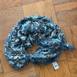 LOFT Teal and Cream Patterned Scarf